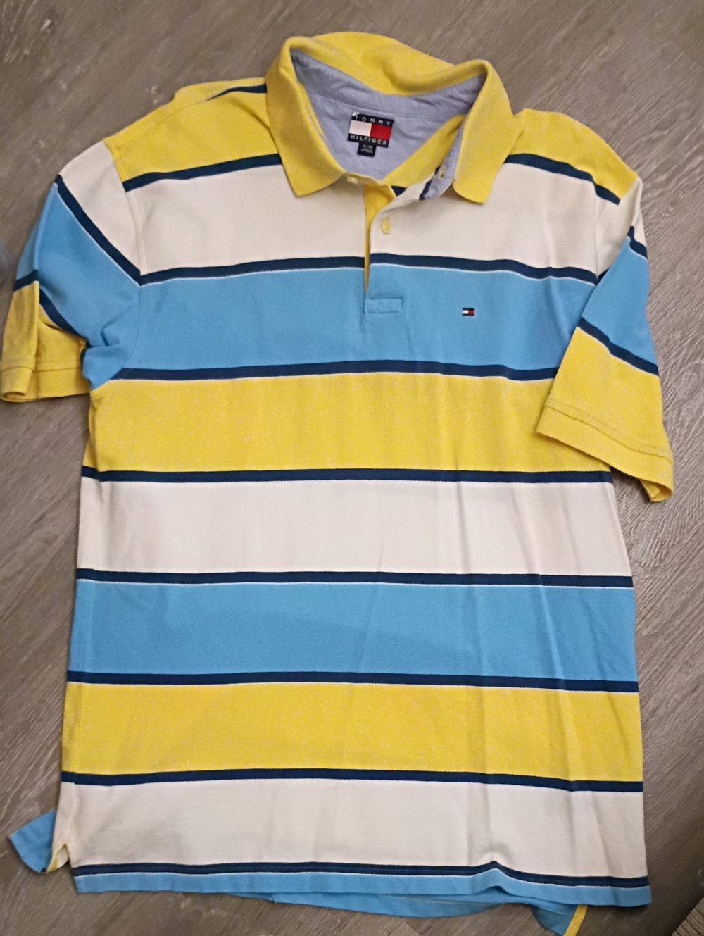 Vintage (2006)Tommy Hilfiger Men’s Yellow & Light Blue Striped Polo Shirt